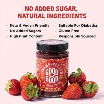 Good Good Sweet Strawberry Jam - Low Calorie, Low Carb & No Added Sugars - Keto Friendly Jelly - Vegan - Gluten Free - Preserves