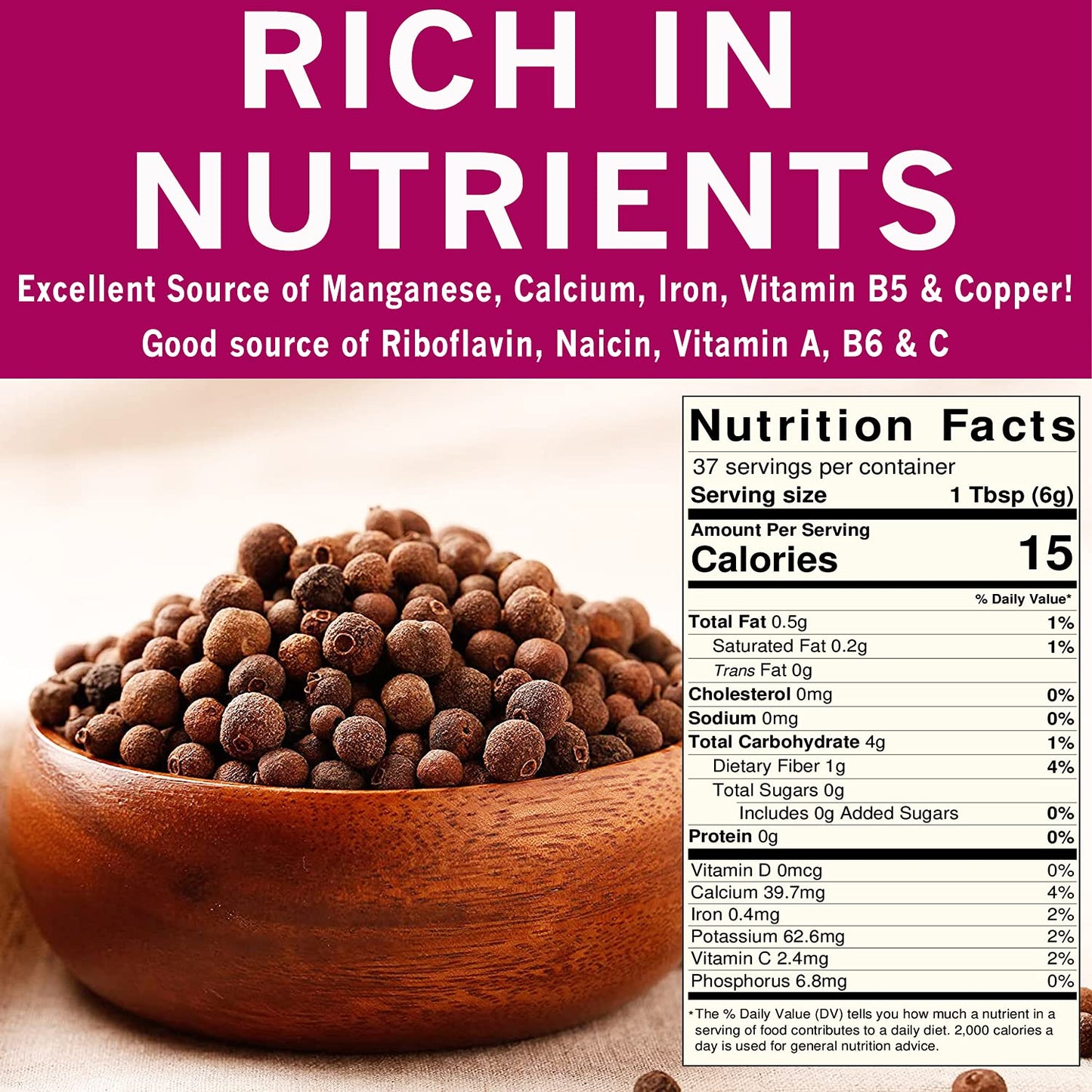 Spices Village Allspice Berries Whole, Natural Cooking Spice, 8 oz, Gluten Free, Non GMO, KETO Friendly, Resealable Bulk Bag