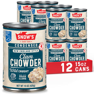 Snows Condensed New England Clam Chowder 15 Oz Can (Pack Of 12) - 4G Protein Per Serving - Authentic New England Style Recipe