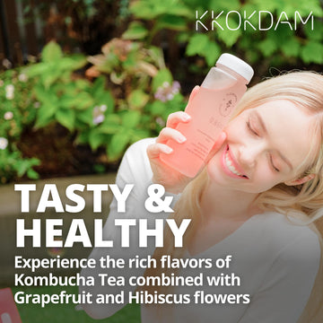 KKOKDAM Kombucha Tea 15 Packs - Peach & Cherryblossom Probiotic Drinks, Sugar Free, Low Calorie, 5g Each, Korean Tea