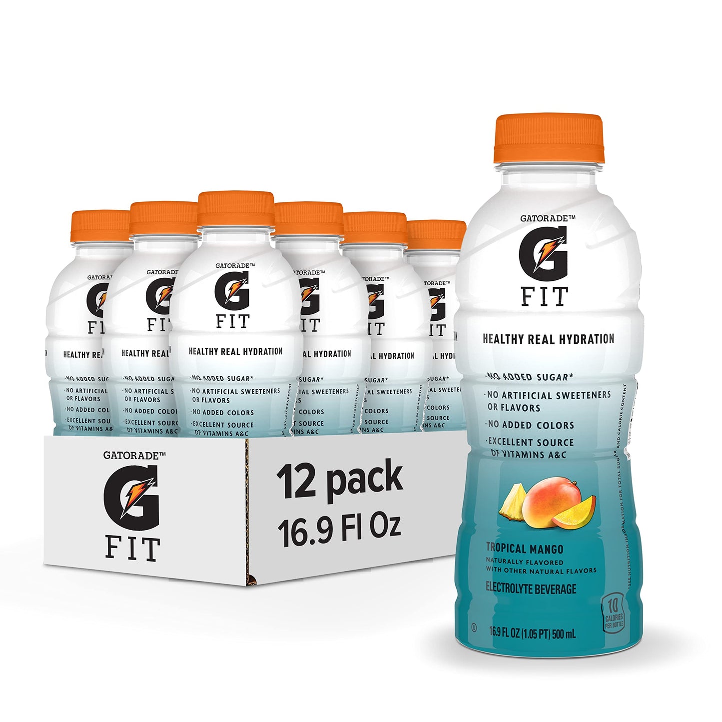 Gatorade Fit Electrolyte Beverage, Tropical Mango, 16.9 oz Bottles, 12 Pack