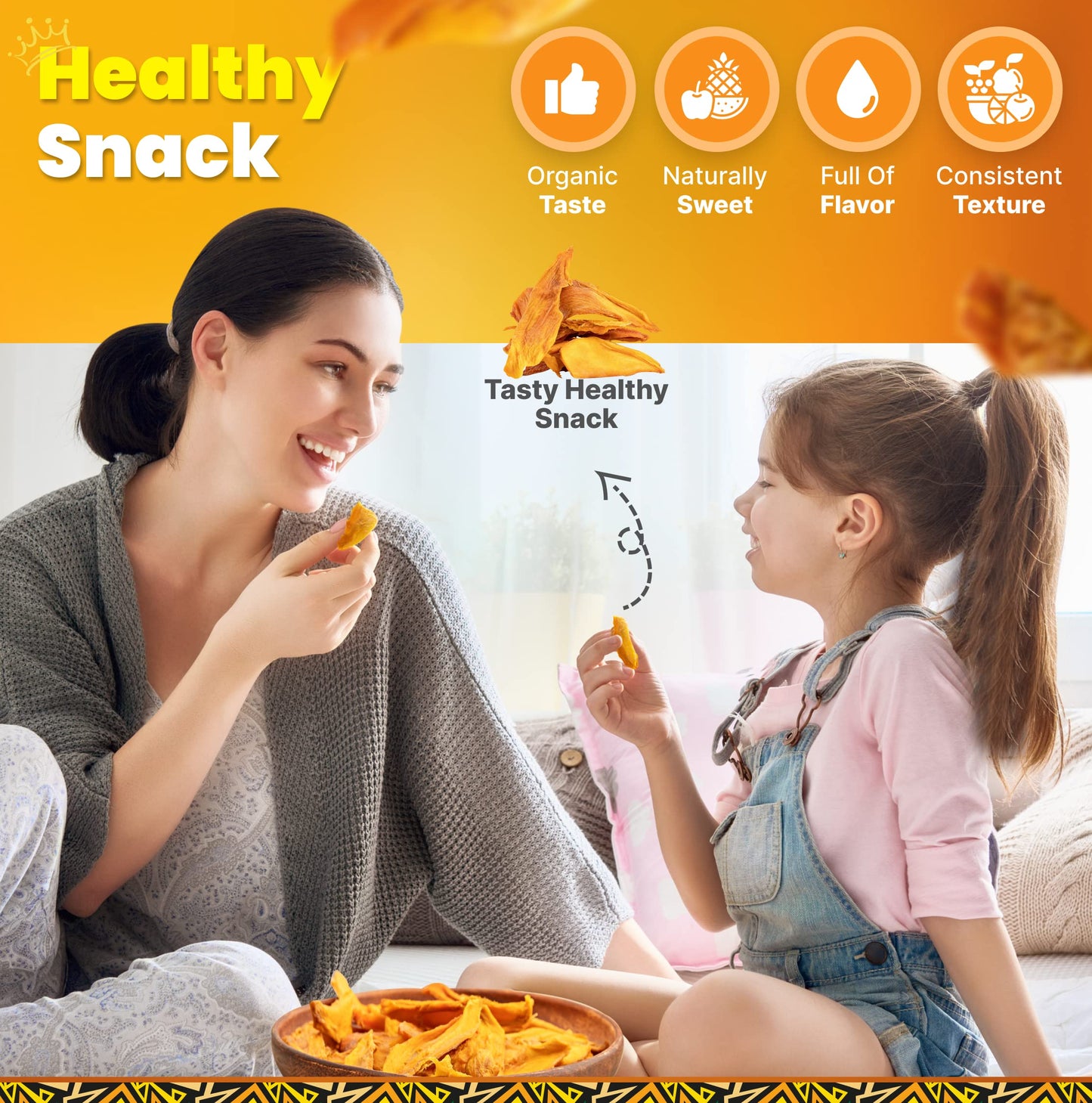 Organic Dried Mango Slices No Sugar Added 16oz - All-Natural Non-GMO Mouth-Watering Dried Mangoes - Preservative-Free Nutritious & Delicious Snack for Kids and mature-themeds by Tropicaux Reign