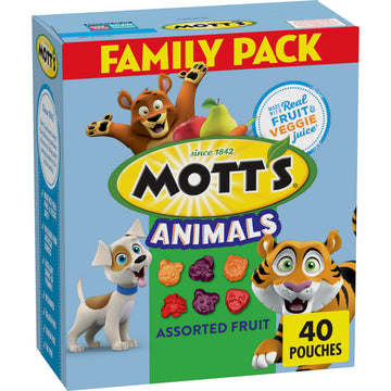 Motts Fruit Flavored Snacks, Animals Assorted Fruit, Gluten Free, Halloween Candy Alternative, 40 ct