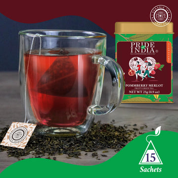 Pride Of India | Pack Of 6 - Pommberry Wine-Inspired Fruity Green Tea | 15 Pyramid Full Leaf Individually Wrapped Tea Bags | Tangy & Fruity Flavor | Vibrant & Uplifting Experience | Caffeine Free