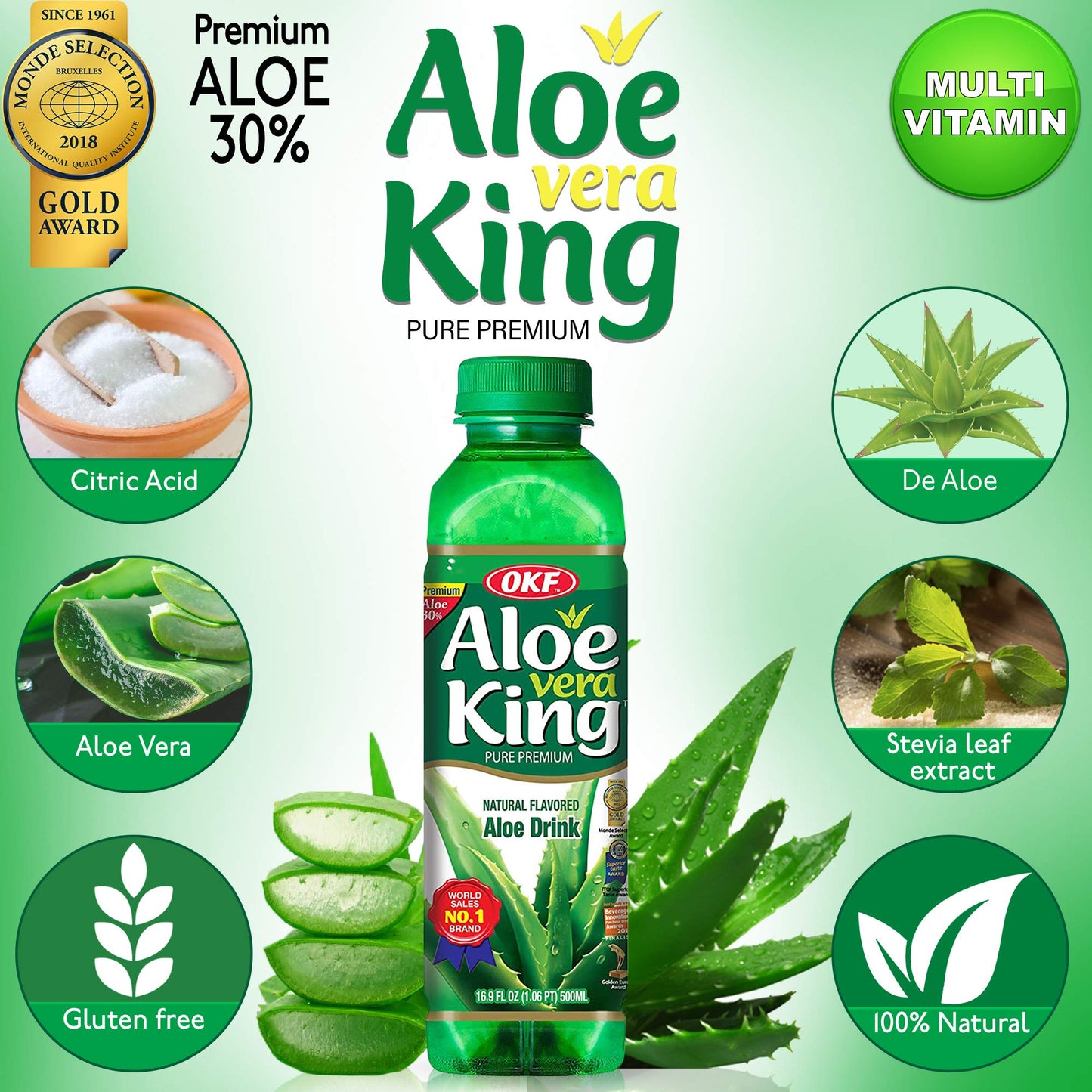 OKF Aloe Vera King Drink, Original, 16.9 Fl Oz, Pack of 12