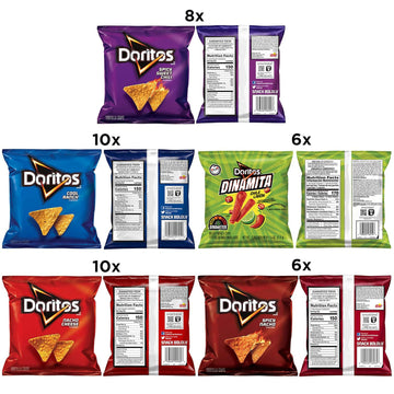Doritos Tortilla Chips, 5 Flavor Variety Pack, Single Serve Bags (40 Pack), Nacho Cheese, Cool Ranch, Spicy Nacho, Dinamita, Spi
