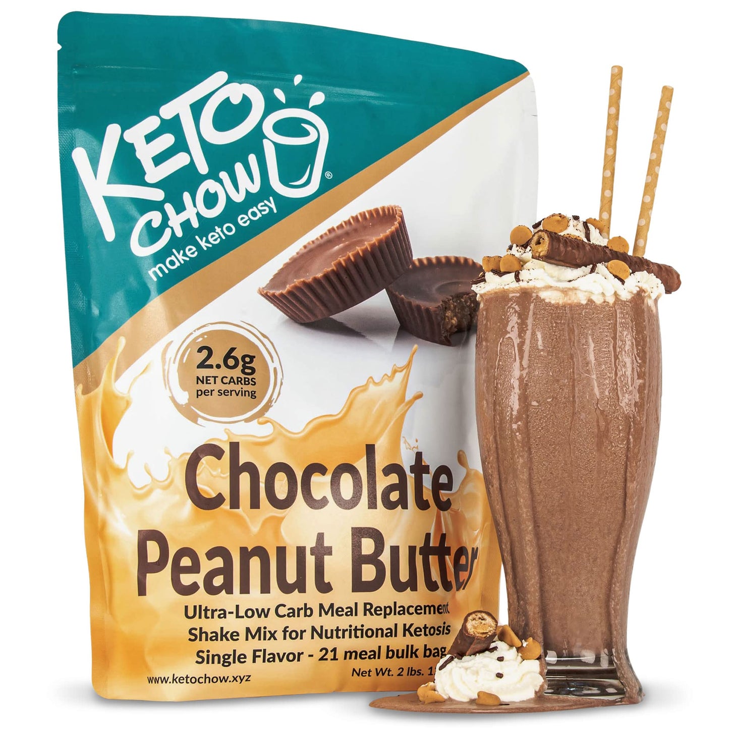 Keto Chow Chocolate Peanut Butter Keto Meal Replacement Shake Powder, 21 Servings, Low Carb, Protein Rich, Easy Meal Substitute