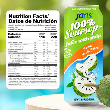 Soursop Juice with Pulp (Guanabana), 16.9 oz (Pack of 12) JANS | 100% Pure Soursop Graviola | NO Sugar Added, NOT From Concentra