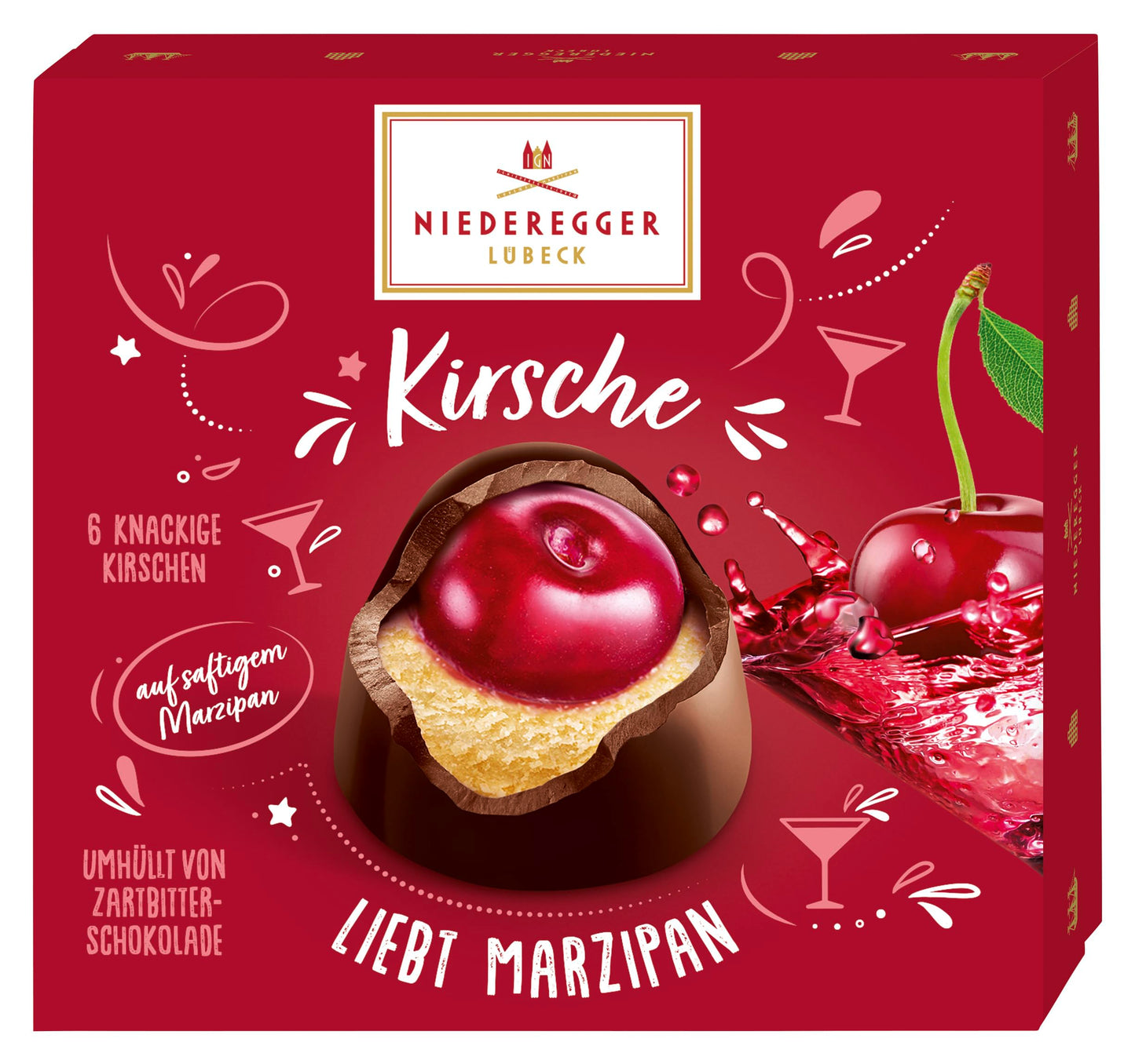 Niederegger Cherry Loves Marzipan Pralines Covered With Crisp & Dark Chocolate 108G / 3.8Oz | 6 Piece Per Box | Deliciously Decadent: Top-Grade Handcrafted Exquisite | Crafted In Germany Since 1806