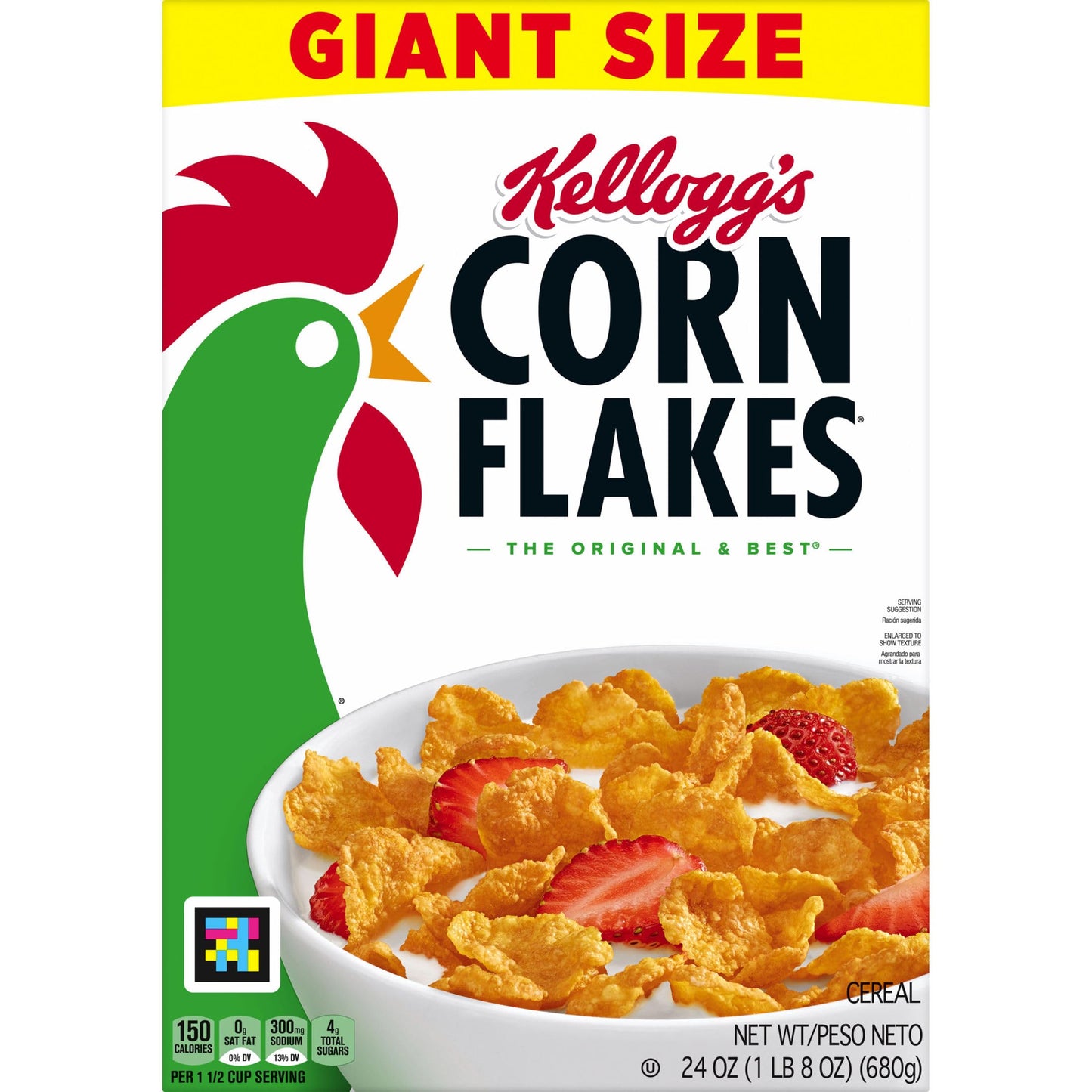 Kelloggs Corn Flakes Breakfast Cereal, Kids Cereal, Family Breakfast, Giant Size, Original, 24oz Box (1 Box)
