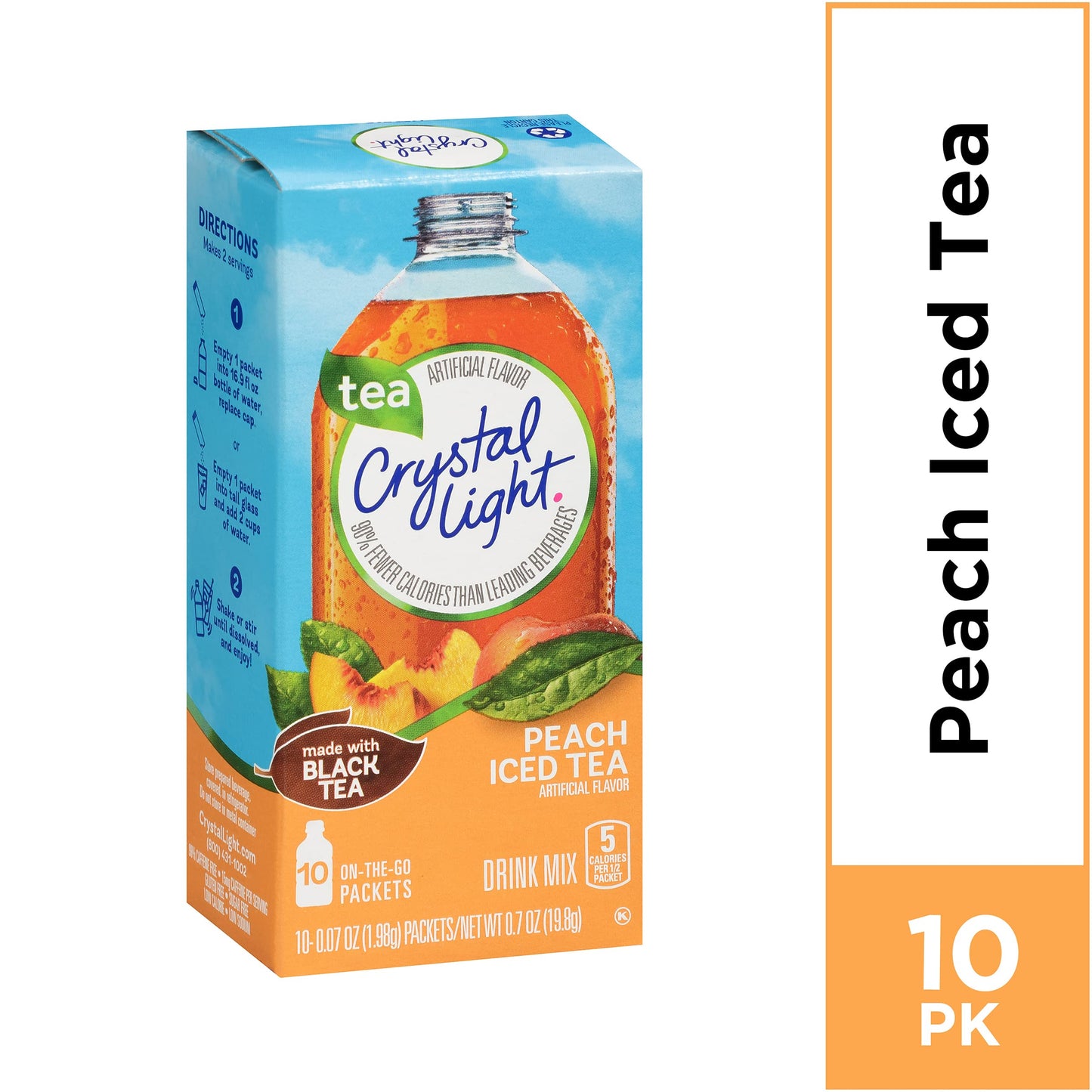 Crystal Light On-the-Go Peach Iced Tea Drink Mix, 10 Count (Pack of 8)