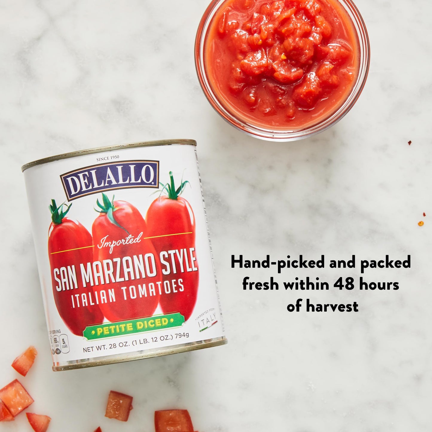 DeLallo San Marzano Style Diced Tomatoes, 28 Ounce Can, Italian Plum Tomatoes Packed in Light Puree, Product of Italy, Non-GMO