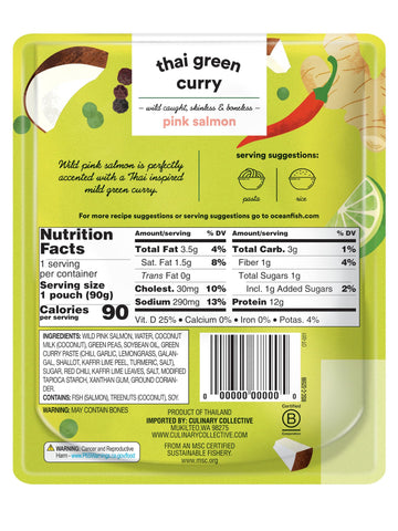 Ocean'S Thai Green Curry W/Pink Salmon | 3.17Oz | Wild Caught | Skinless & Boneless | Ready-To-Eat |