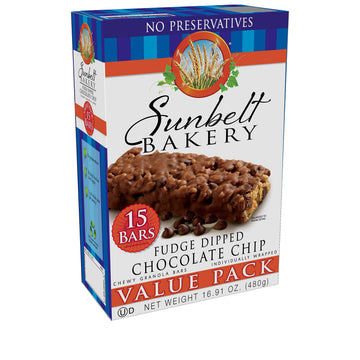 Sunbelt Bakery Fudge Dipped Chocolate Chip Chewy Granola Bars, 120-1.1 Oz Bars (8 Boxes)