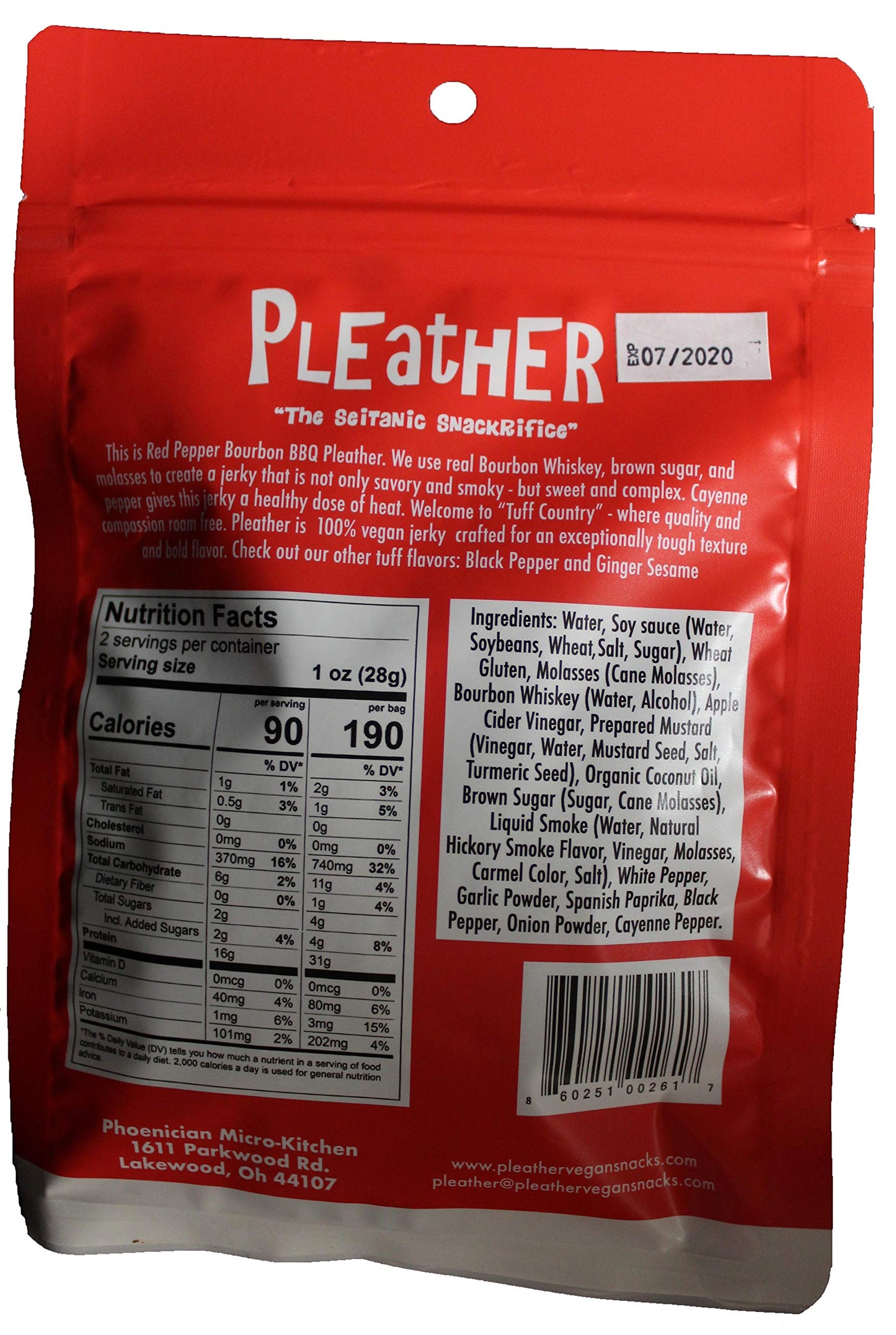 Pleather Red Pepper spirit-inspired flavor BBQ Vegan Jerky - Bold Flavor - 2 Ounce