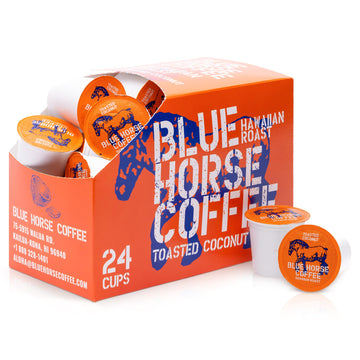 Blue Horse 'Gentle Giant' Hawaiian Roast (20% Kona) Coffee Pods - Toasted Coconut - Medium Roast, 24Ct Single Serve, Compatible