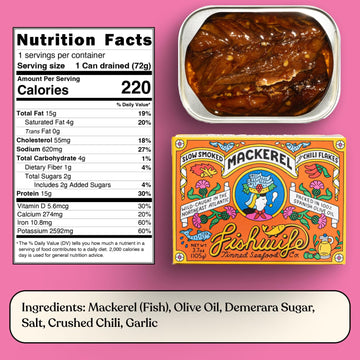 Fishwife Slow Smoked Mackerel 12-Pack (3.7 Ounce) | Wild-Caught & Hand-Packed with Crushed Chilis and Garlic | Gluten Free Omega-3s & High Protein