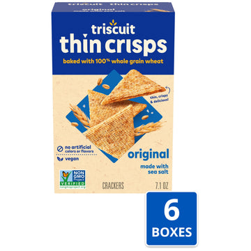 Triscuit Thin Crisps Original Whole Grain Wheat Crackers, Vegan Snacks, Bulk Snack Crackers, 6 - 7.1 oz Boxes