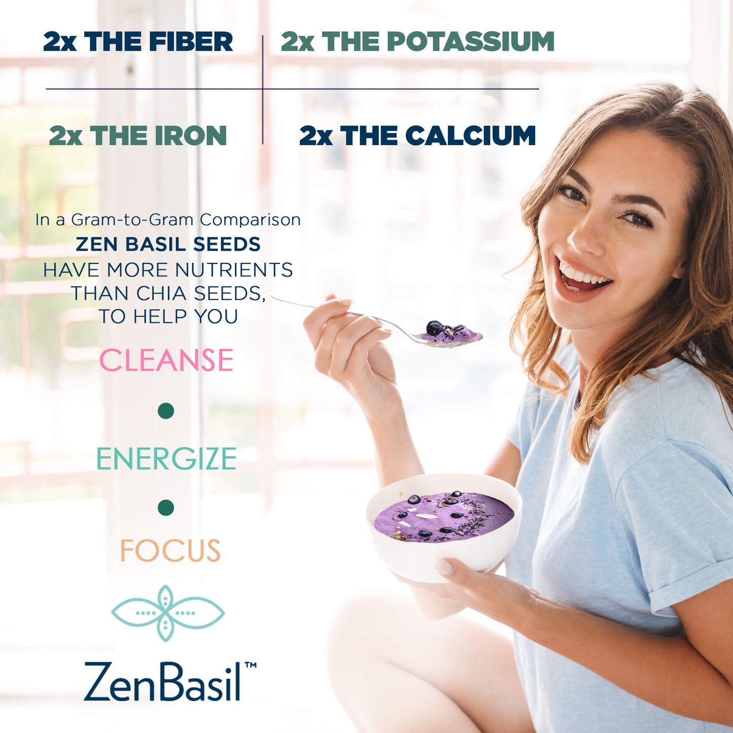 Zen Basil Edible Basil Seeds, USDA Organic, Non-GMO, Keto, Vegan, 14oz, High Fiber (15g/serv), Gluten-Free, Prebiotic