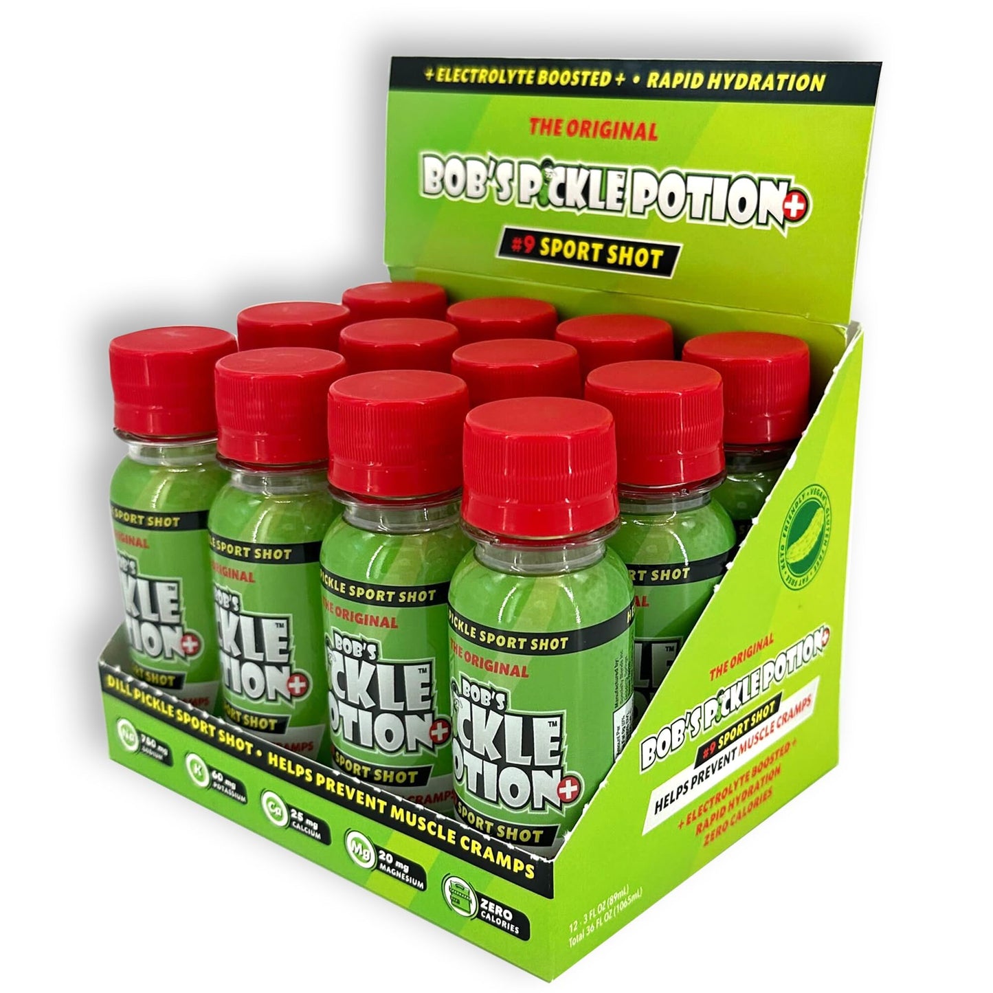Bobs Pickle Potion Plus #9 Sport Shot - Dill Pickle Juice Shots, Pack of 12, 3 Oz Each