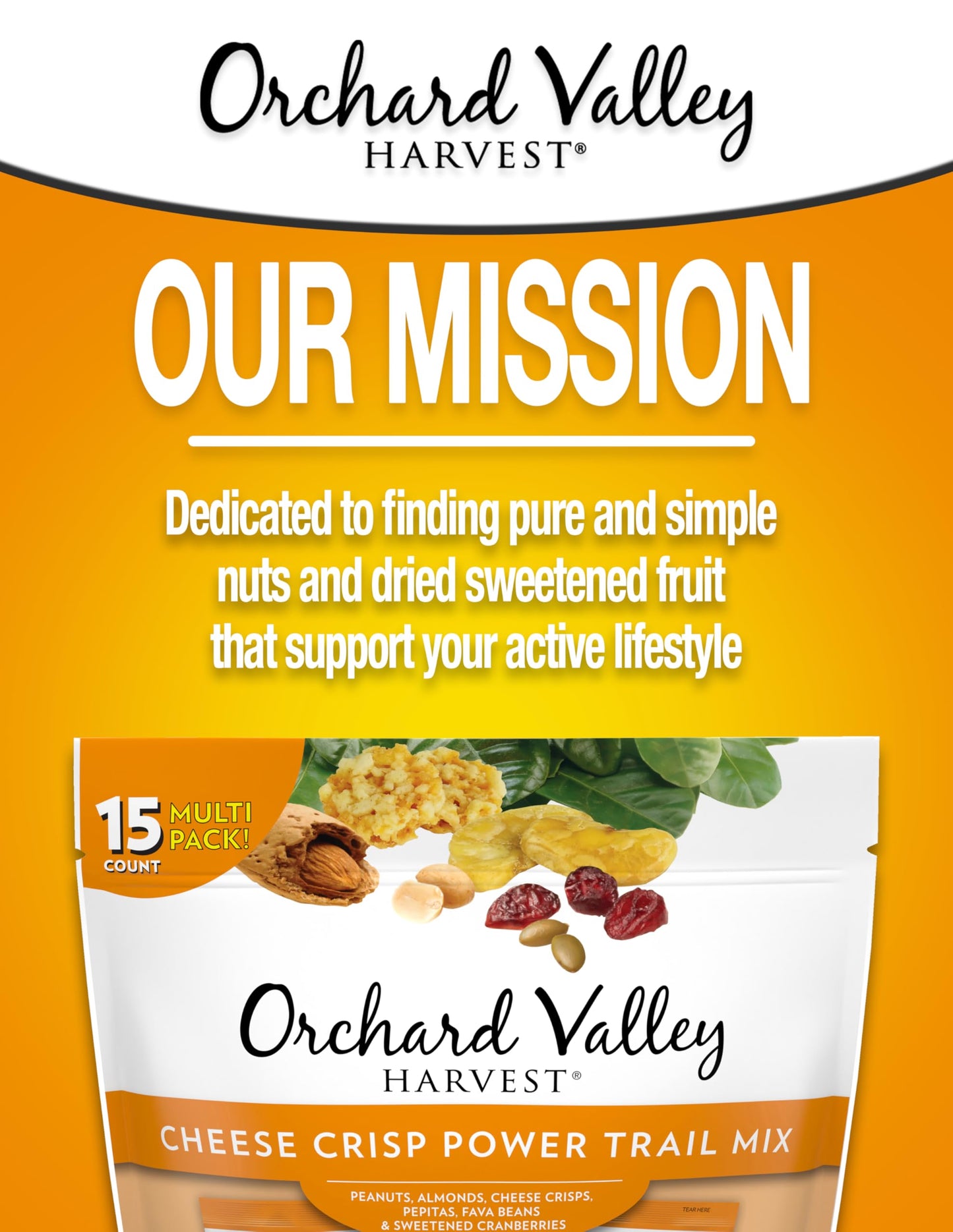Orchard Valley Harvest Cheese Crisp Power Trail Mix, 1 oz Bags (15 count), Snack Packs, 7g Protein per serving, Trail Mix Indivi