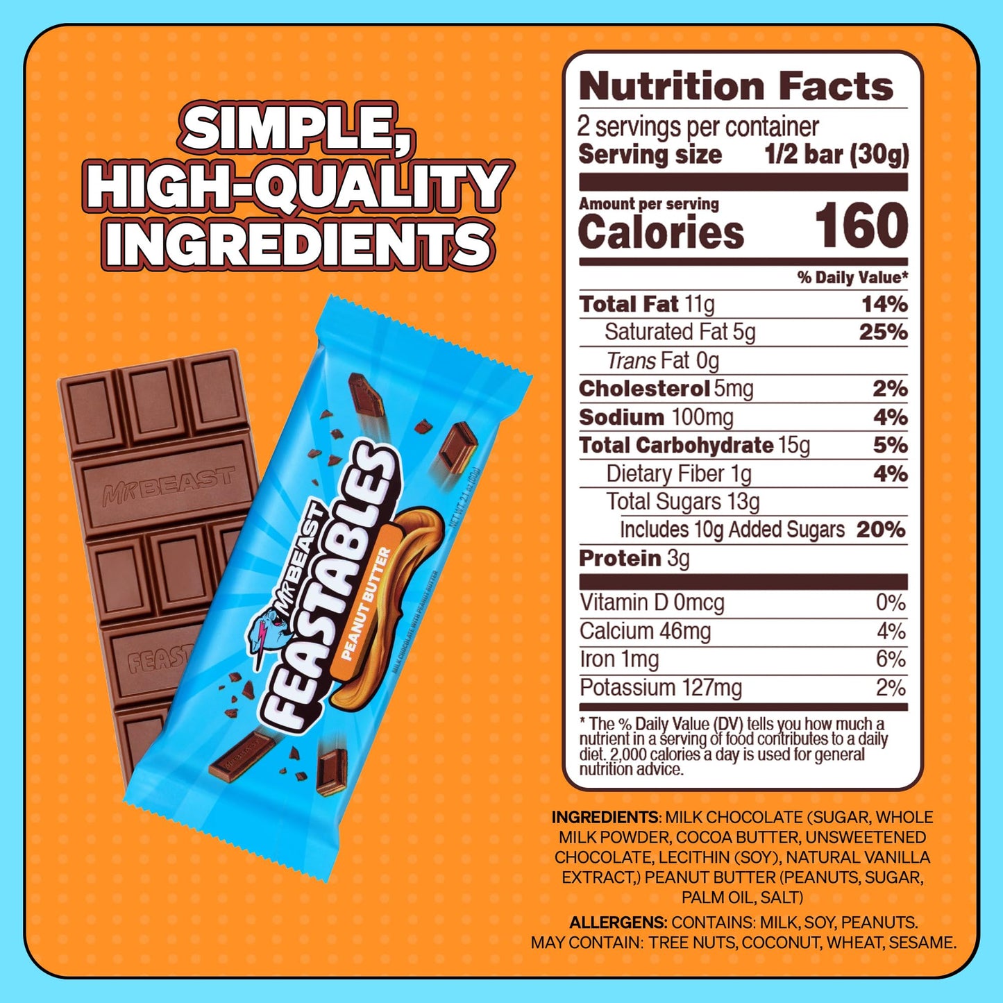 Feastables Mrbeast Milk Chocolate Bars With Peanut Butter - Deez Nuts - Made With Grass-Fed Milk Chocolate And Organic Cocoa. On