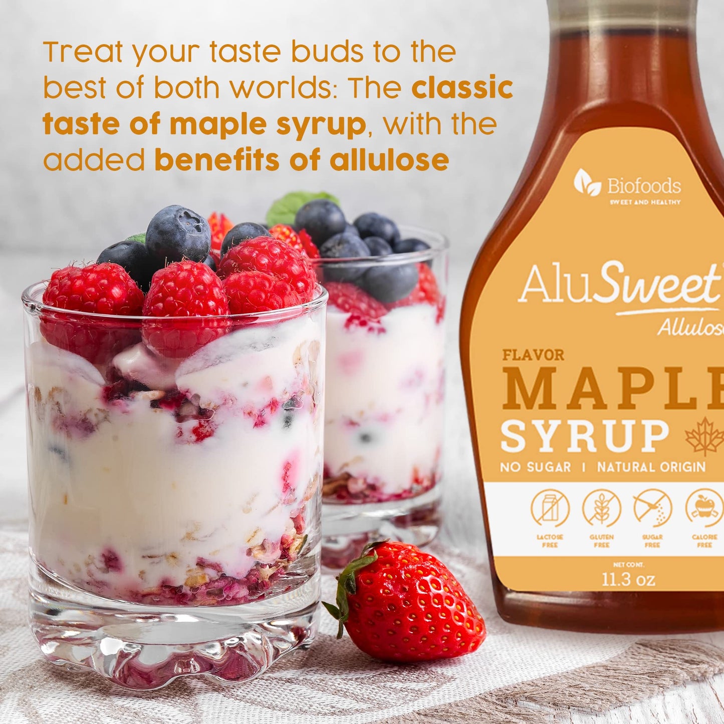 Biofoods Alusweet Sugar Free Maple Syrup - Keto Friendly, Non-GMO, Gluten Free - 11 Fl Oz
