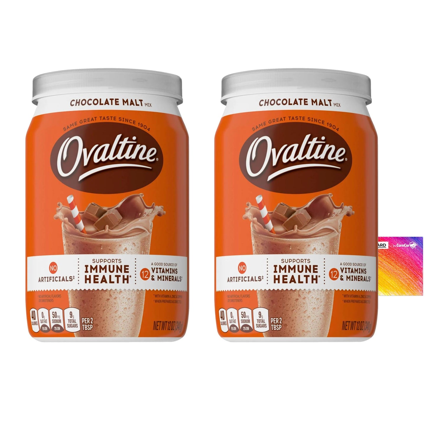 Powdered Drink Mix Bundle - Includes Two (2) Pack of Ovaltine Powdered Drink Mix for Hot and Cold Milk 12oz and CureCor Collecti