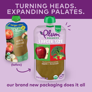 Plum Organics Tots & Beyond Apple & Broccoli Fruit & Veggie Blend, Kosher, Usda Certified Organic, Non-Gmo, 7.5 Ounce (Pack Of 6