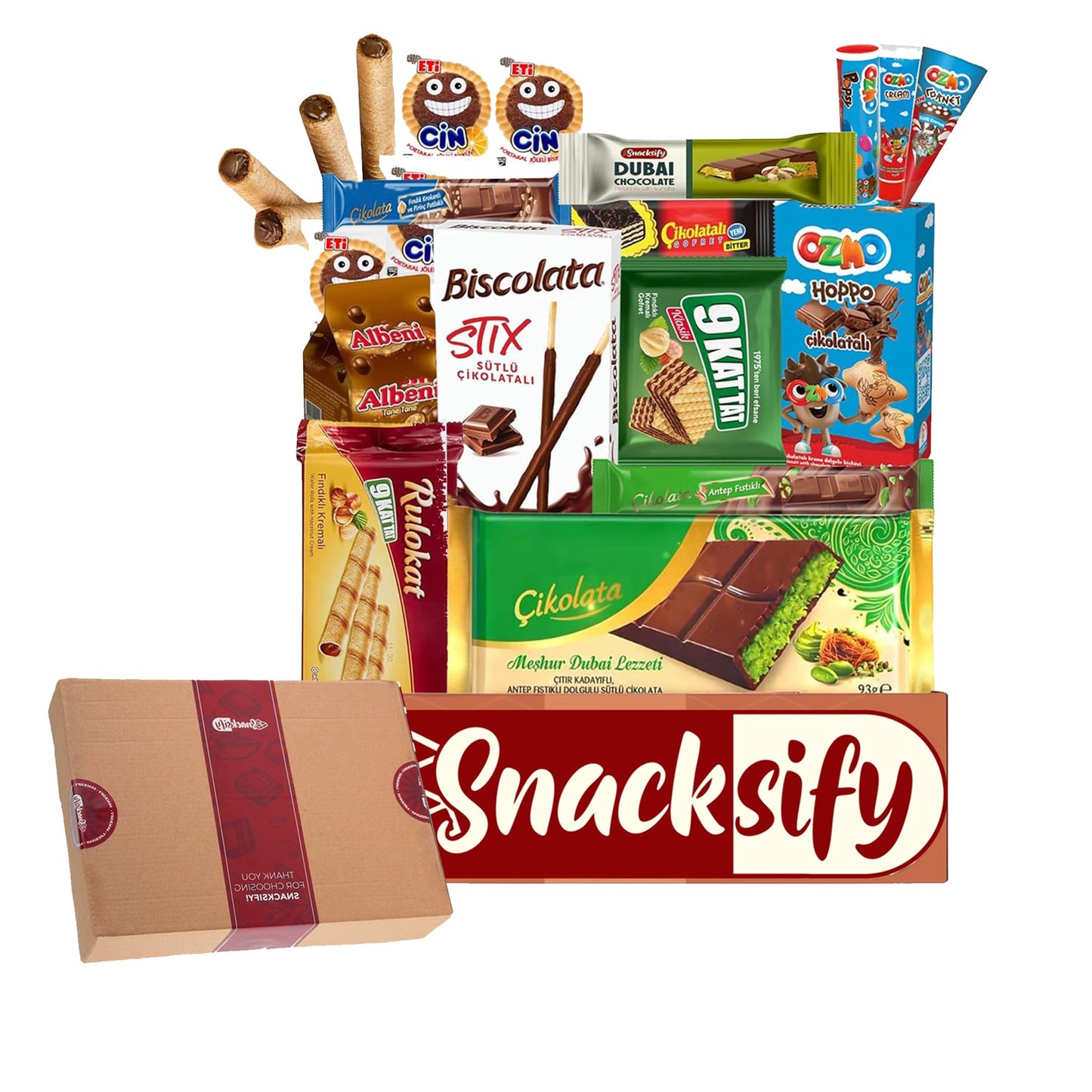 (21Count) Gift Snack Box - Dubai Chocolate 93G & 27G + 19 Assorted Chocolates - International Turkish Chocolate Gift Box - Asian & European Sweets Snacks & Cookies