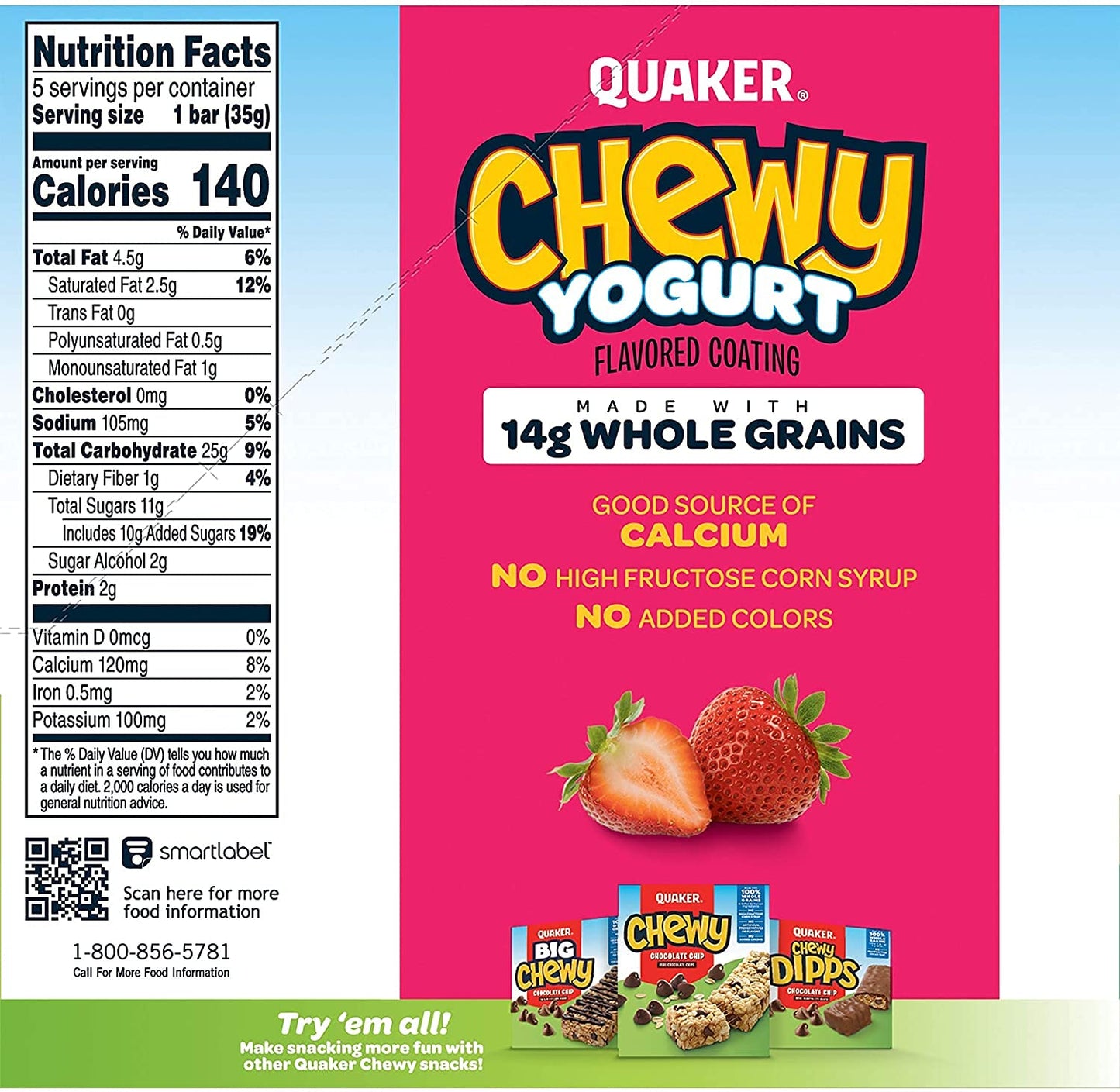 Quaker Chewy Yogurt Granola Bar, Strawberry 5 Count (Pack Of 1)