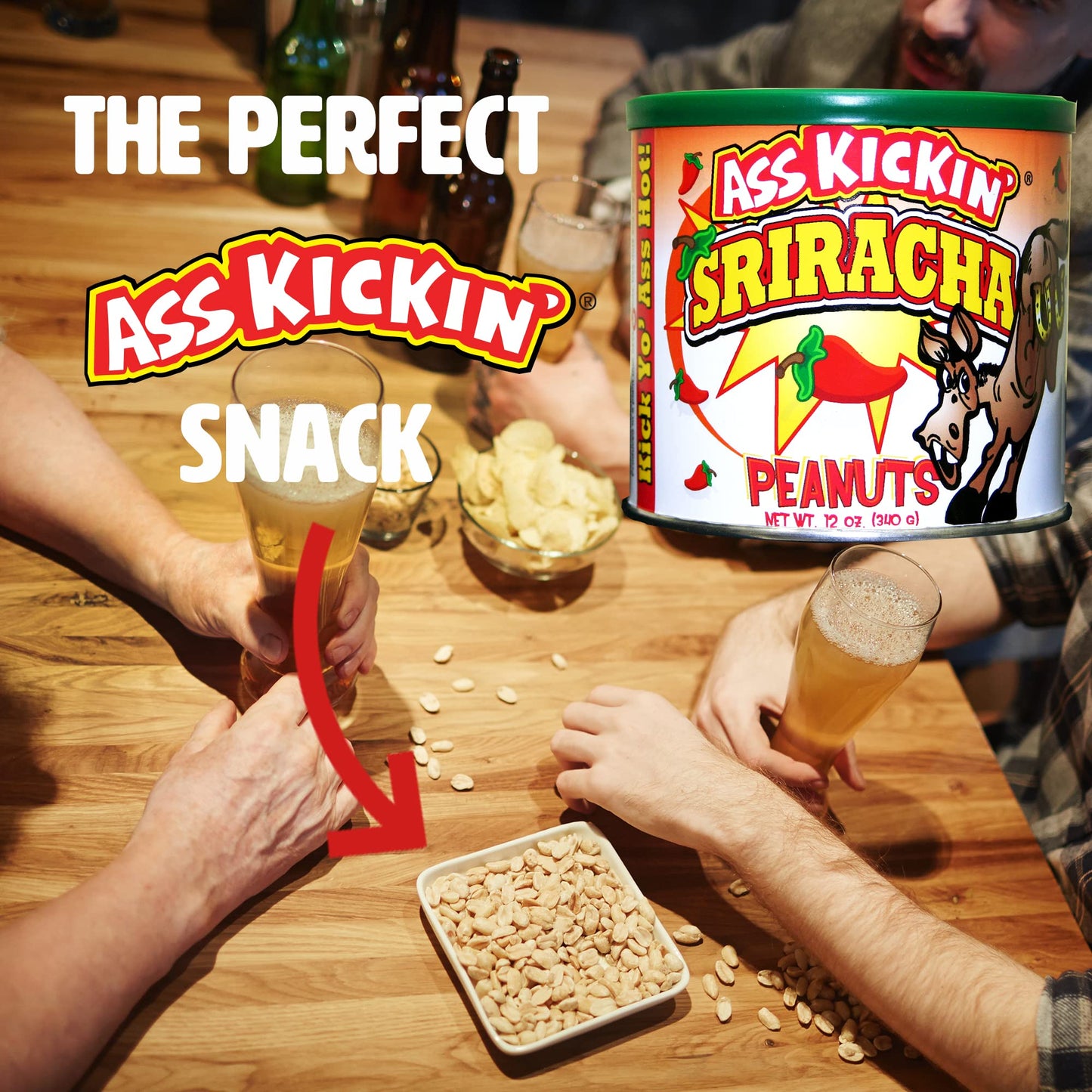 Kickin Sriracha Peanuts - 12Oz - Ultimate Gourmet Gift Peanuts - Try If You Dare!