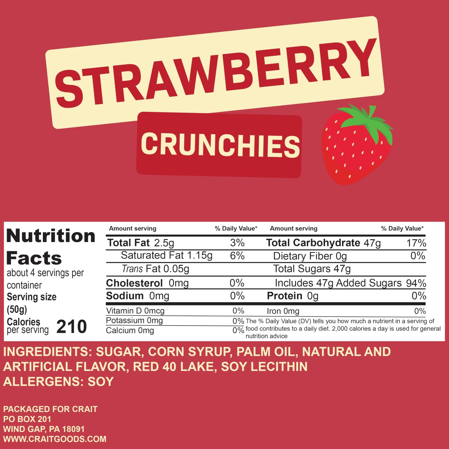 Strawberry Crunchies Crunch Toppings Ice Cream, Froyo, Cupcakes, Frappe And Dessert Toppings 7 Ounce
