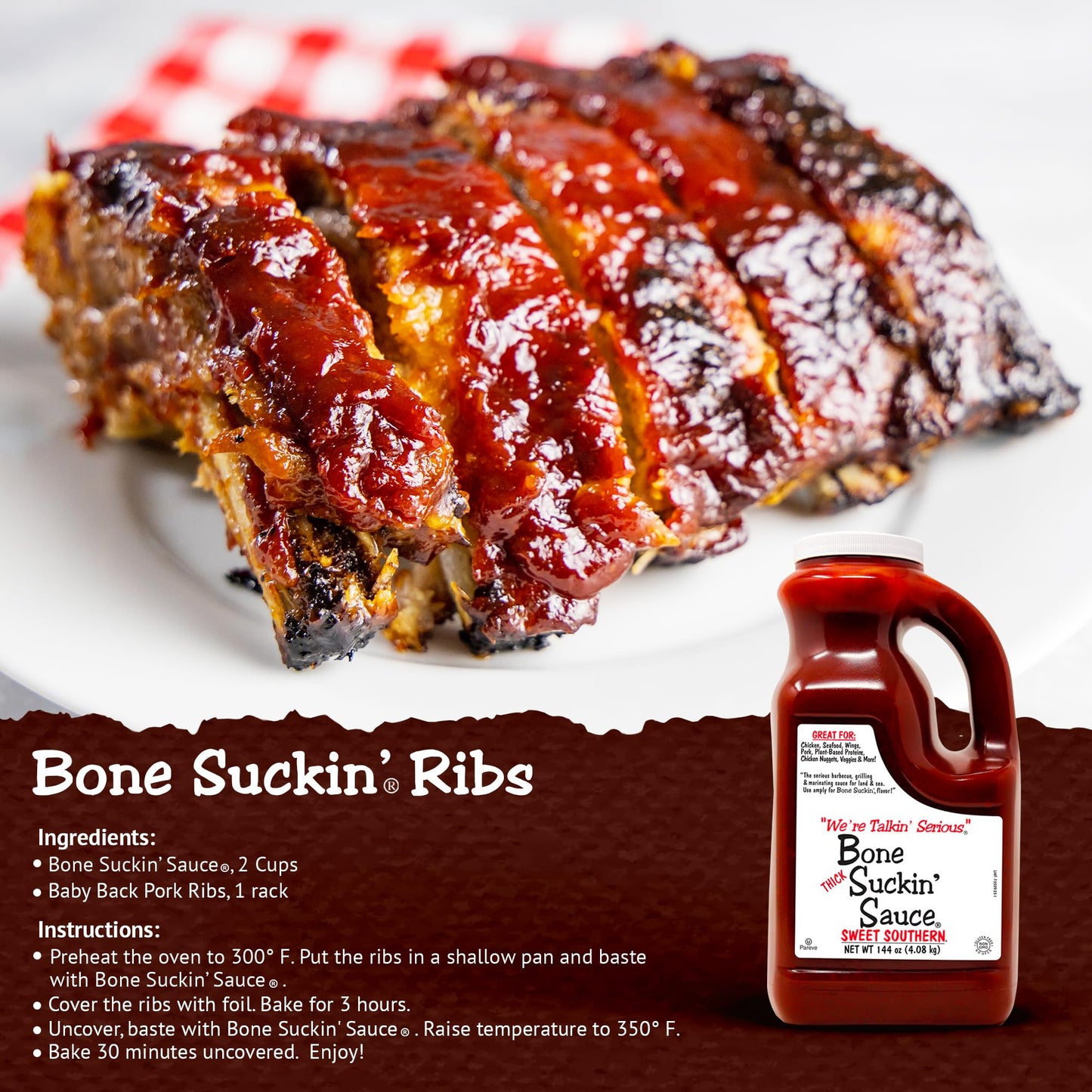 Bone Suckin' Sweet Southern Thick Bbq Sauce, 144 Oz Bulk Jug - Gluten-Free, Non-Gmo, Kosher, Sauce Sweetened With Cane Sugar & M
