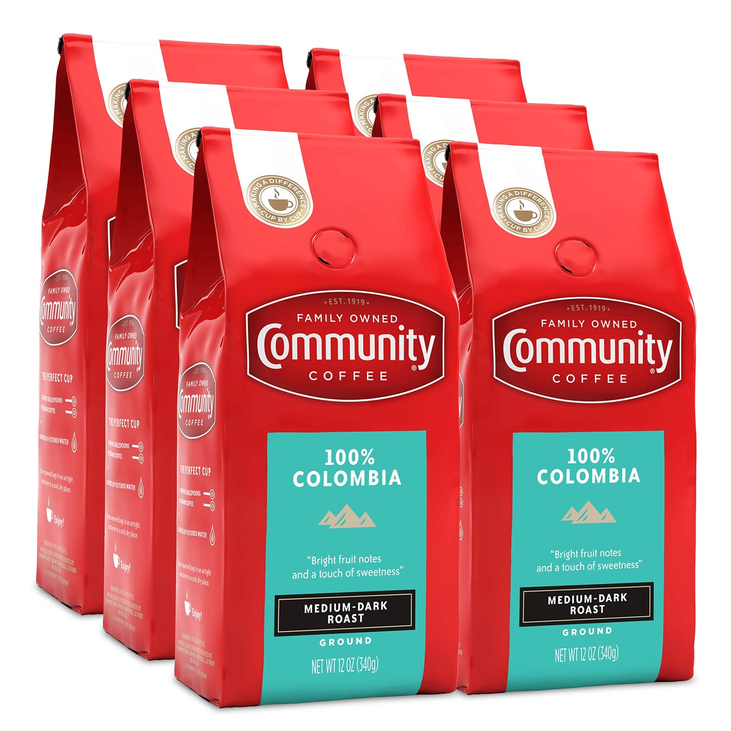 Community Coffee 100% Colombia 72 Ounce, Medium Dark Roast Ground Coffee, 12 Ounce (Pack Of 6)