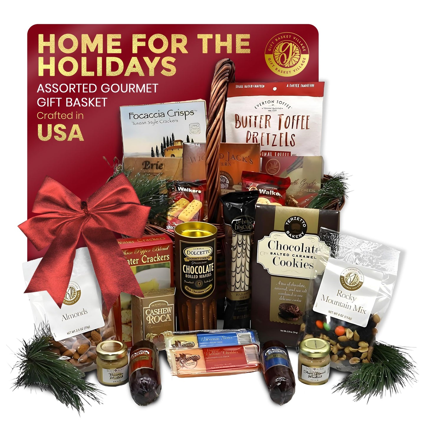 Gift Basket Village - Home For The Holidays Gourmet Gift Basket - Loaded With Crackers, Wafers, And Spreads - Food Gift Basket For All Occasions - Ideal Gourmet Gift Baskets For Family & Friends