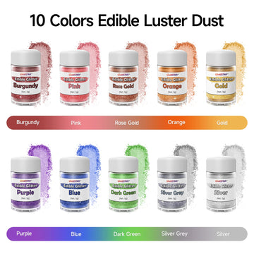 Cakestar Edible Glitter, 10 Colors Luster Dust Edible, Food Grade Shimmer Dust, Edible Glitter Powder for Drinks, Baking, Strawb