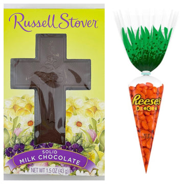 Happy Easter Gift Box Bundle, 20 Items With Chocolate Cross, Gummies, Assorted Candies, And More, Beautiful Easter Basket Greeti