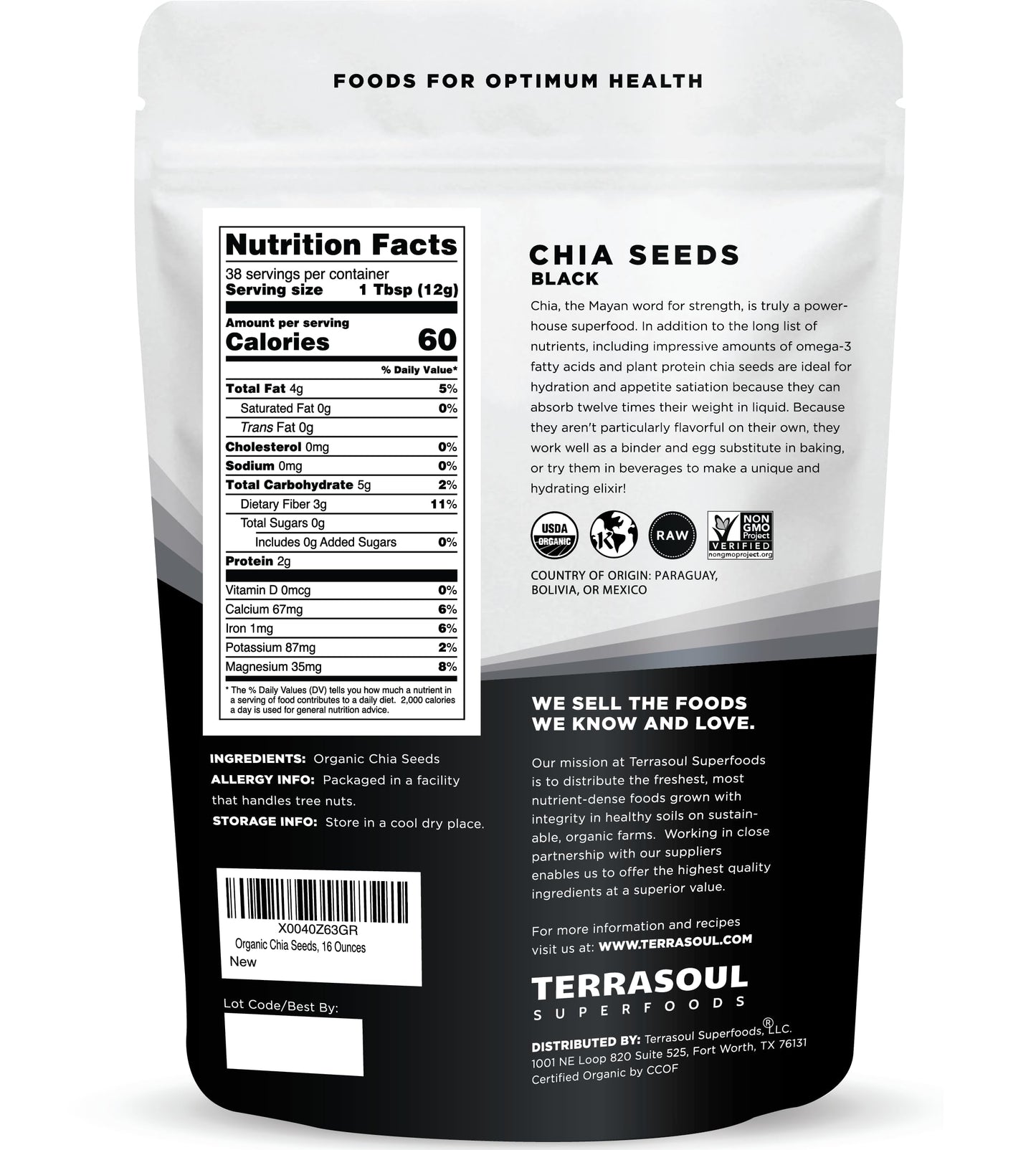 Terrasoul Superfoods Organic Black Chia Seeds, 16 oz - Energy & Wellness Superseed