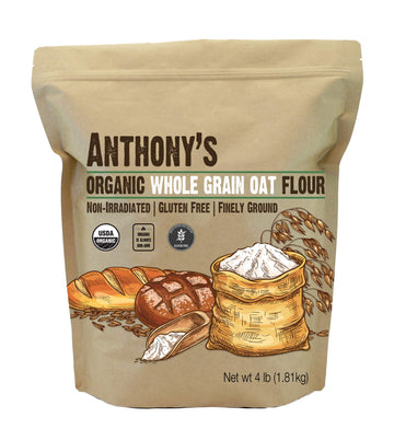 Anthony'S Organic Whole Grain Oat Flour, 4 Lb, Gluten Free, Non Gmo, Non Irradiated, Finely Ground, Vegan