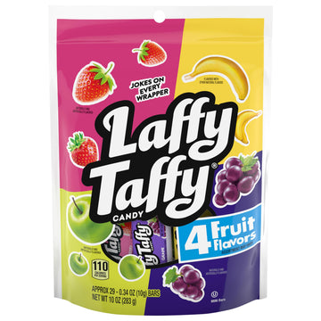 Laffy Taffy Assorted, Mini Bars, Stand Up Bag, Chewy Candy In A Variety Of Fruity Flavors, 10 Oz