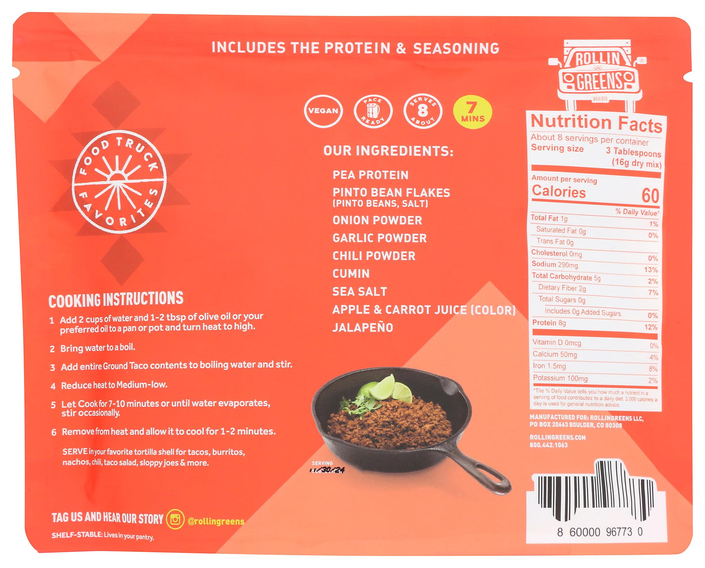 Rollingreens Plant Based Ground Taco Pack 4.5 Oz