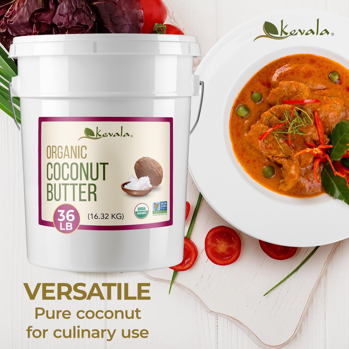 Kevala Organic Coconut Butter - 36 lb - 16.32kg - Organic Raw - Coconut Butter Spread for Eating - Pure - Gluten Free - Dairy Fr
