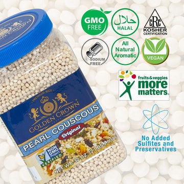 Golden Crown Pearl Couscous - 32 Oz (2Lb), Premium Quality Non Gmo Project Verified, Having No Cholesterol Kosher Certified Natu