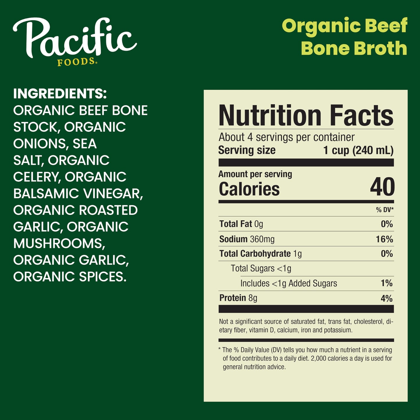 Pacific Foods Organic Beef Bone Broth, 32 Oz, Pack Of 12