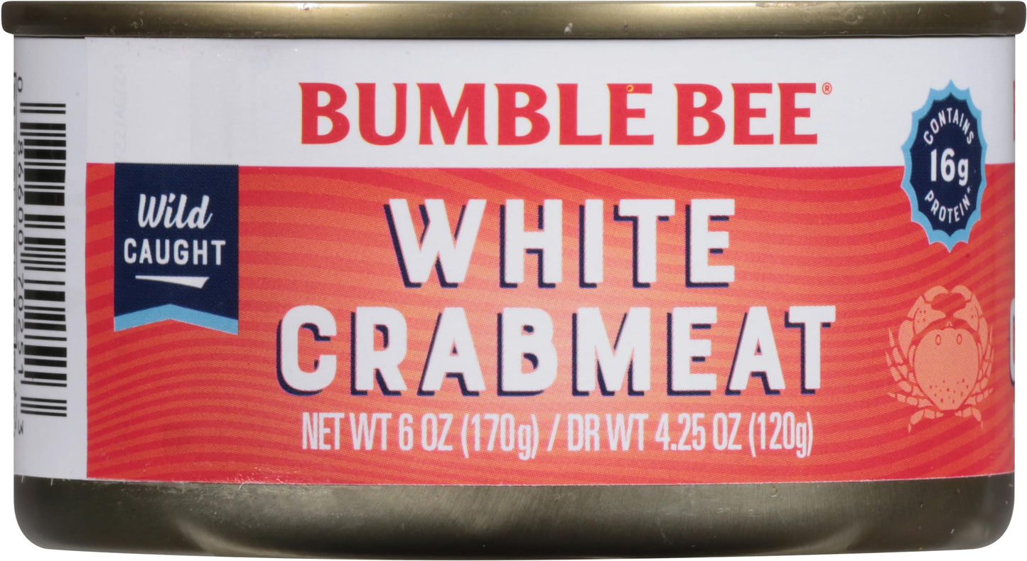 Bumble Bee White Flake Crab Meat in Water, 6 oz Can - 16g Protein & 1g Carb Per Serving - Wild Caught, Flaky, Drain Before Use