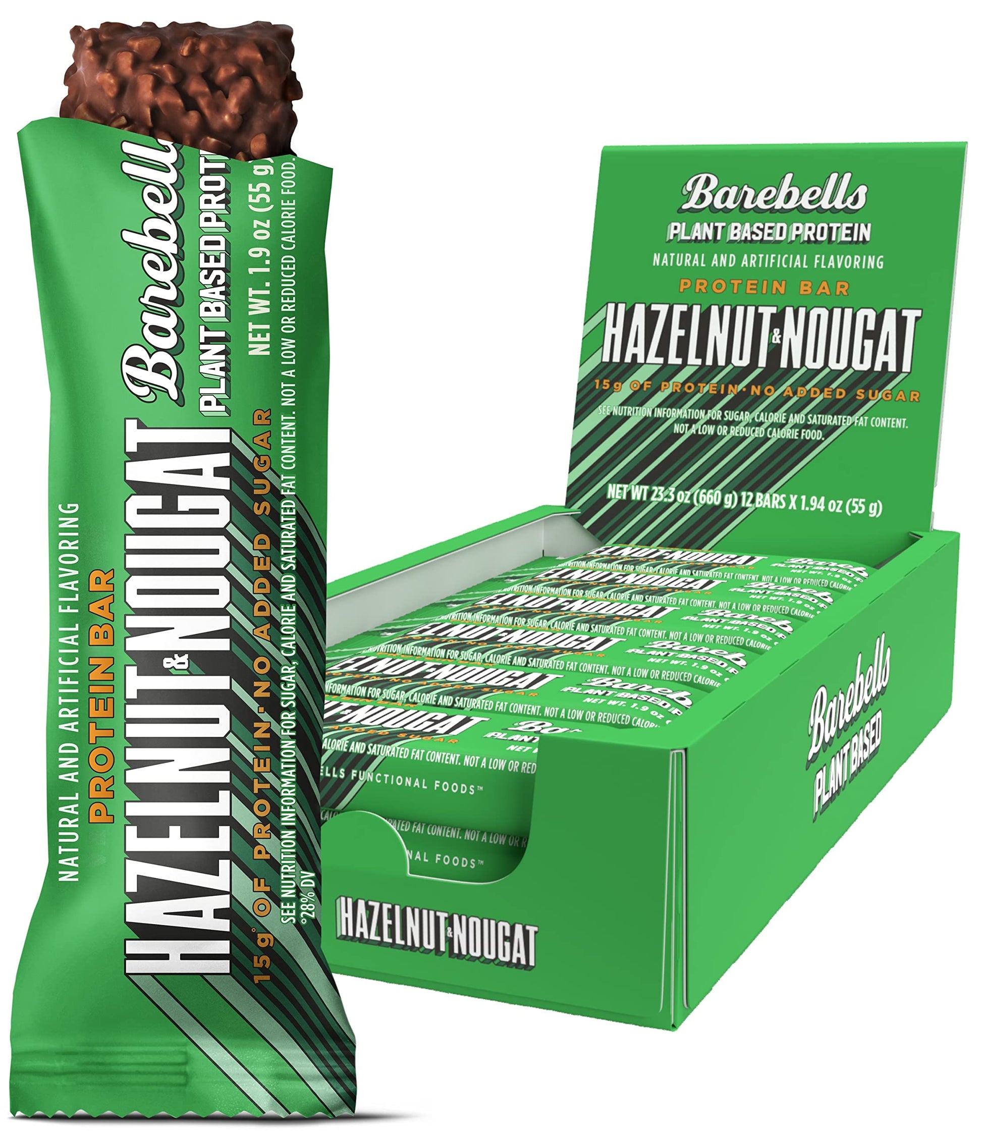 Barebells Vegan Protein Bars Hazelnut & Nougat - 12 Count, 1.9Oz Bars - Features Plant Based Protein Bar With 15G Of High Protei