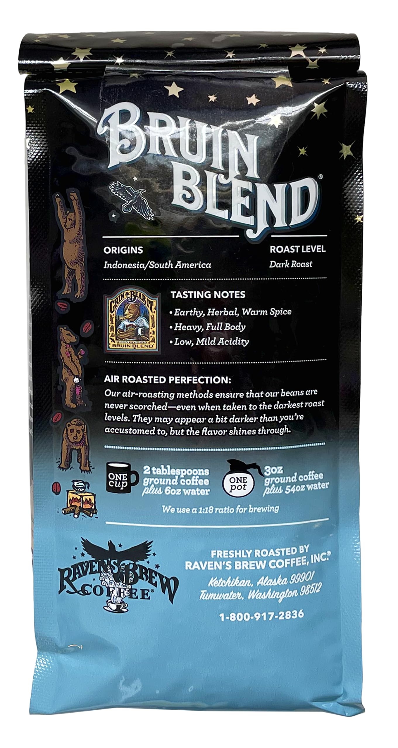 Ravens Brew Coffee Full Bodied Coffee Full City Roast Whole Bean - Bruin Blend 2-Pack Of 12Oz