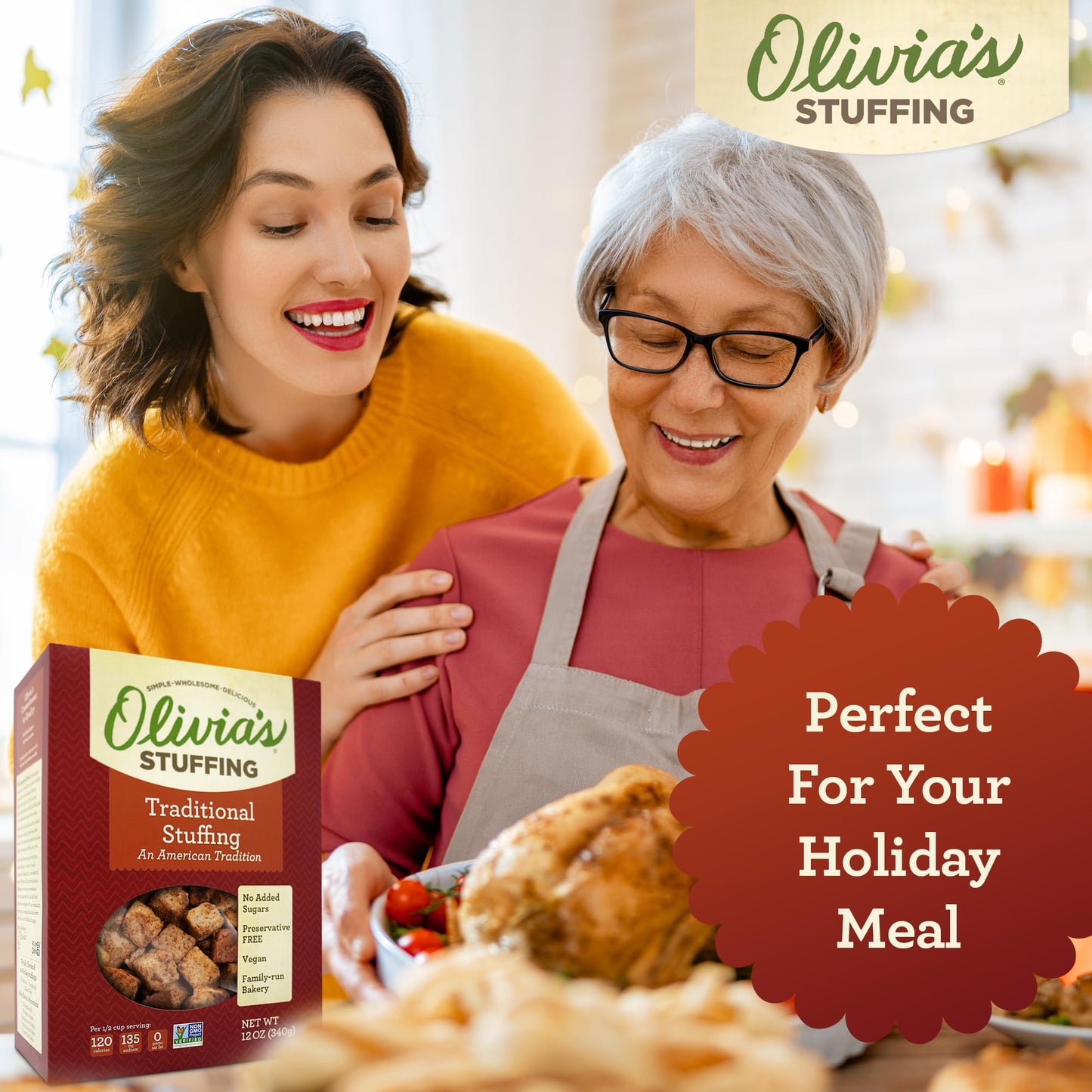 Olivia'S Croutons Traditional Stuffing Mix - Natural And Vegan Dressing, 12 Oz (Pack Of 2)