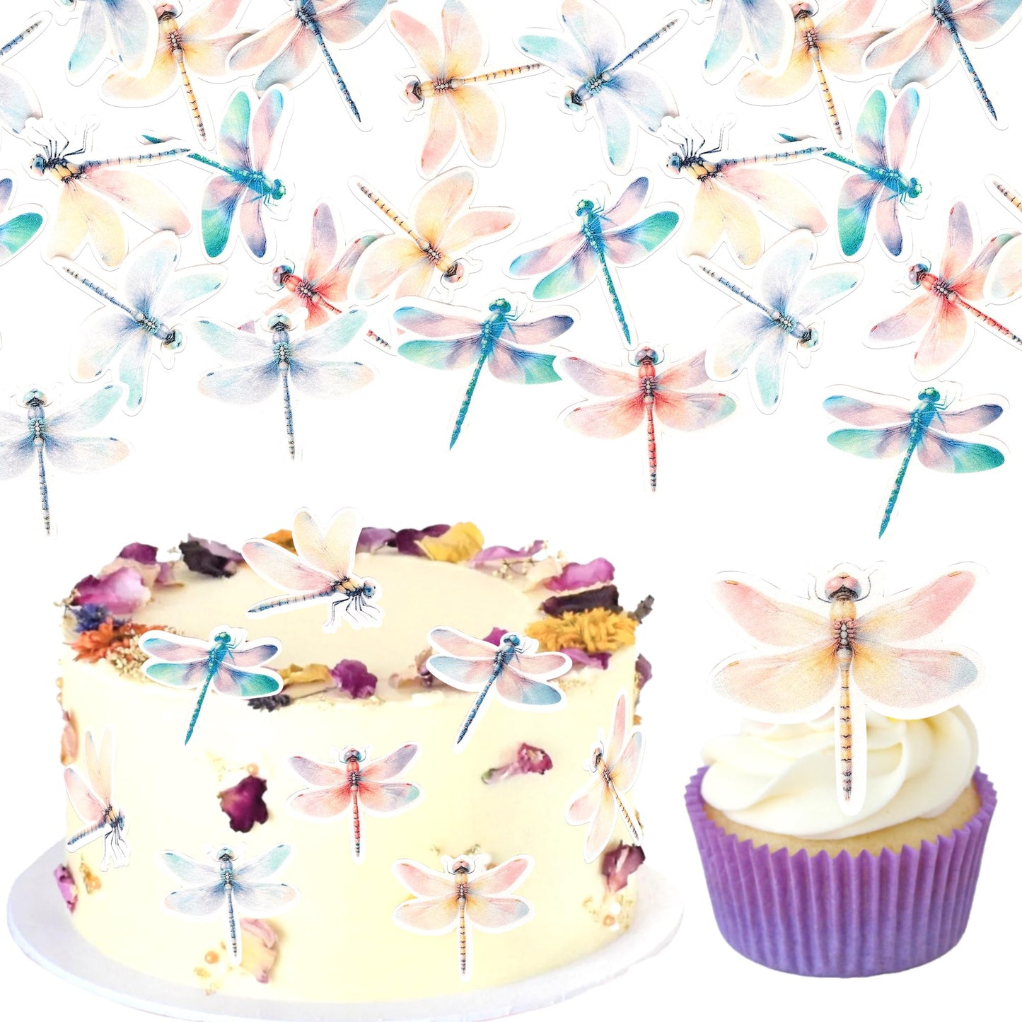 60 Pcs Edible Dragonfly Cupcake Toppers Wafer Paper Insect Theme Cupcake Picks Edible Dragonfly Birthday Cake Decorations For Baby Shower Wedding Kids Birthday Party Cake Food Decorations Supplies